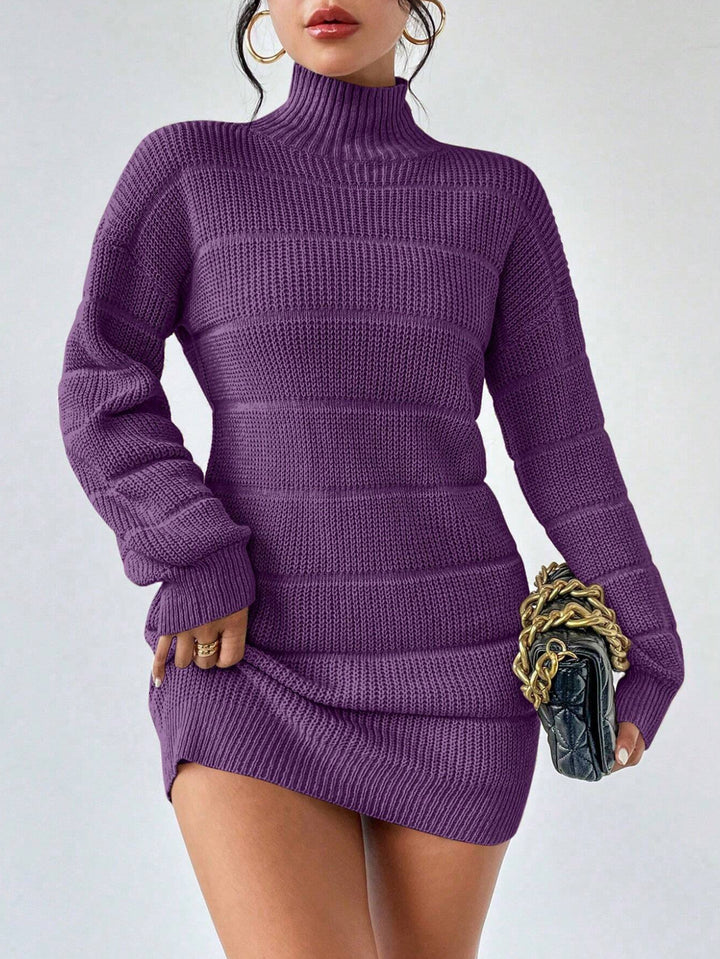 Damen Strickkleid mit hohem Kragen und strukturiertem Muster Drune