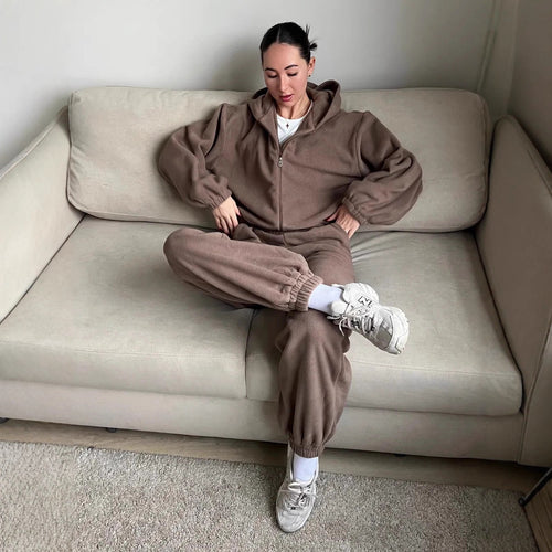 Damen Fleece-Jogginganzug mit Kapuze Drune