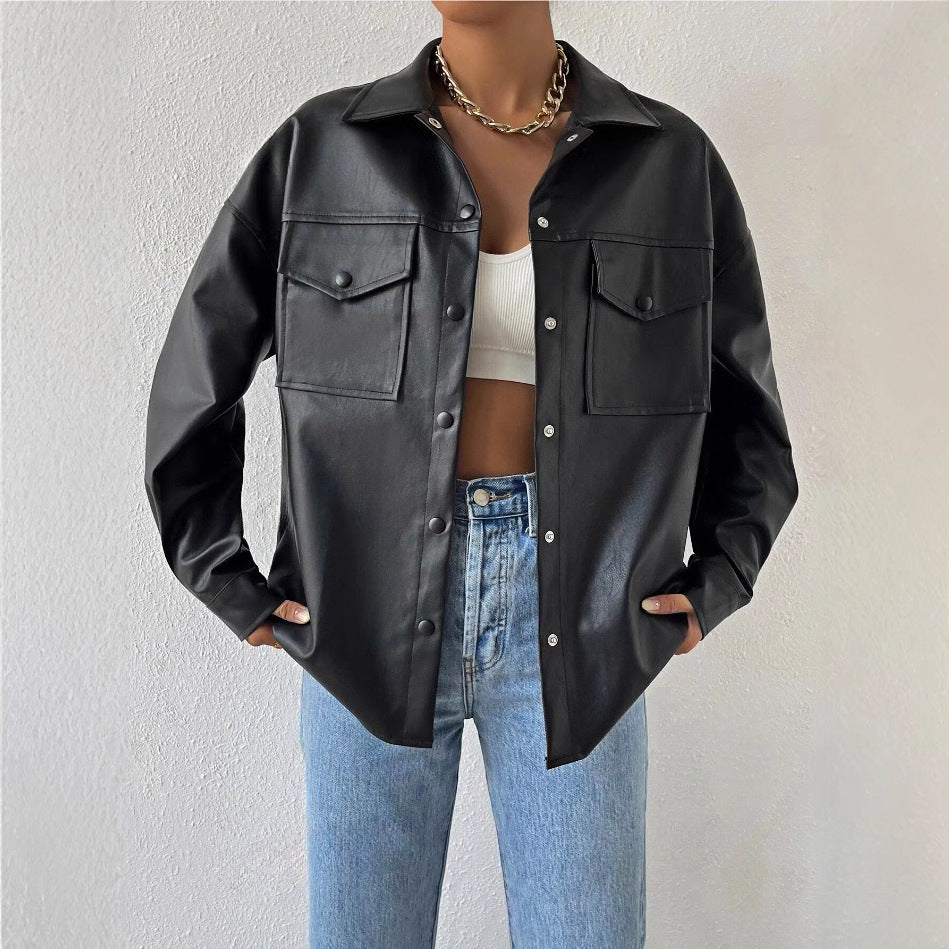 Damen Kunstleder Overshirt Drune