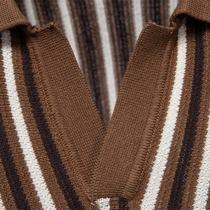 Herren nan gestreiftes Strickpoloshirt kurzarm aus feiner Baumwollmischung mit Polokragen und Rippbündchen Drune