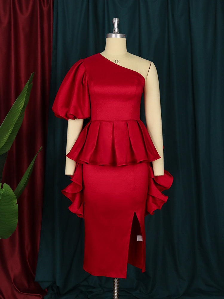 Damen Cocktailkleid mit asymmetrischem Schnitt und voluminösem Rüschendesign Drune