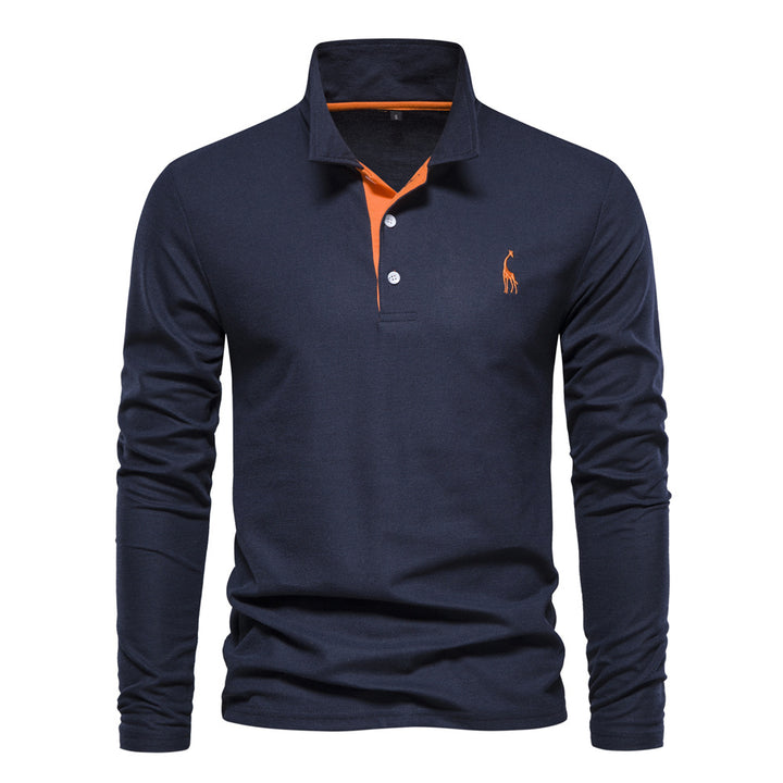Herren Langarm Poloshirt mit modernem Kontrastkragen und hochwertigem Baumwollmix Drune