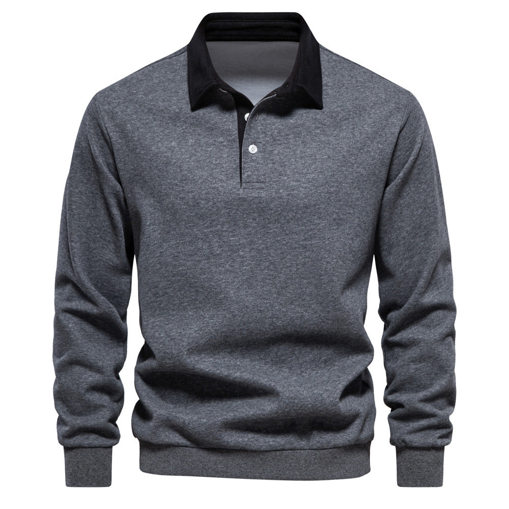 Herren nan elegantes Langarm-Poloshirt mit Kontrastkragen Drune