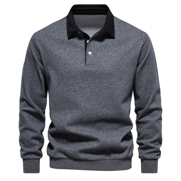 Herren nan elegantes Langarm-Poloshirt mit Kontrastkragen Drune