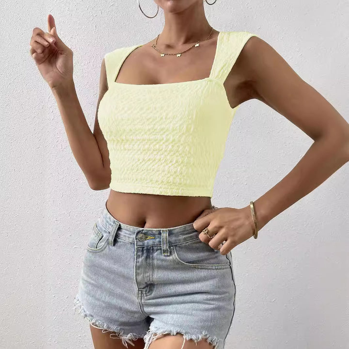 Damen modisches Crop-Top mit quadratischem Ausschnitt und strukturiertem Obermaterial Drune