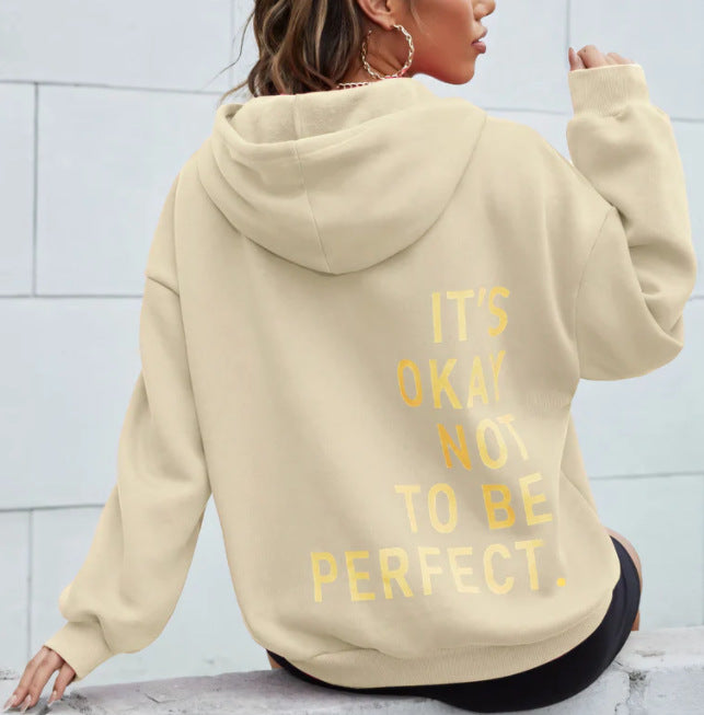 Damen Kapuzenpullover mit motivierendem Schriftzug und kuscheligem Innenfutter Drune