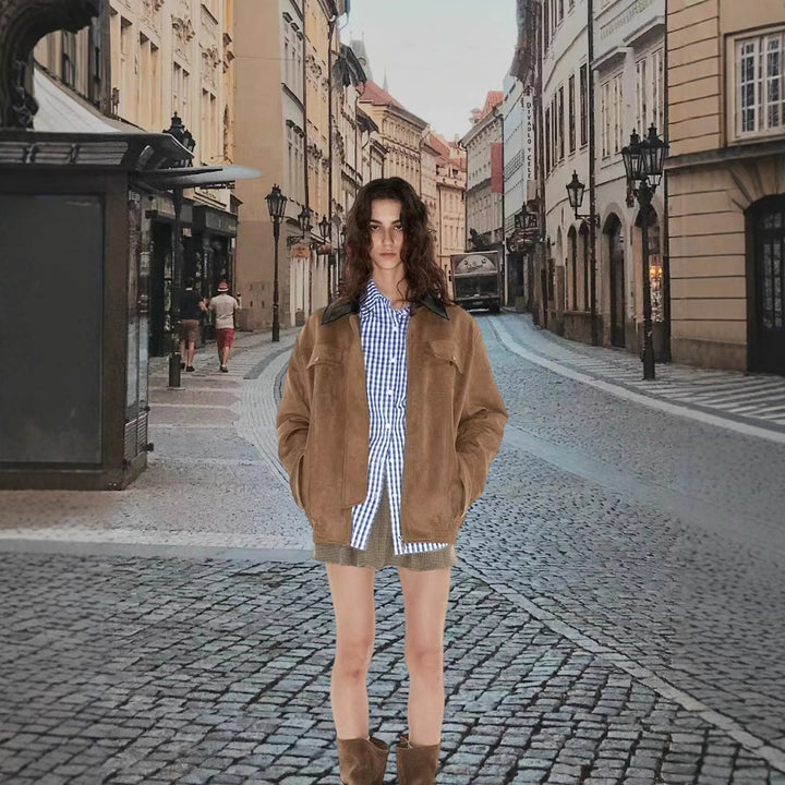 Damen Luxuriöse Wildlederjacke mit modernem Stehkragen Drune