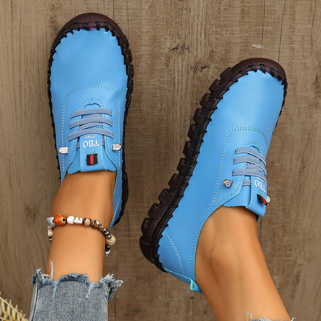 Damen Freizeit-Leder-Sneaker mit elastischen Schnürsenkeln und rutschfester Sohle Drune