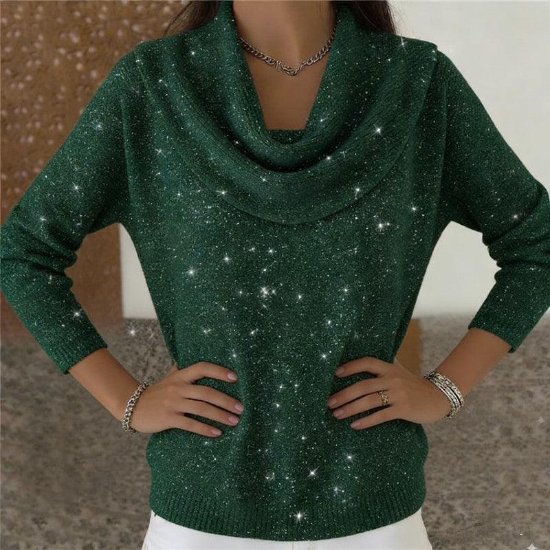 Damen nan fein gestrickter Pullover mit Wasserfallkragen und geripptem Saum Drune