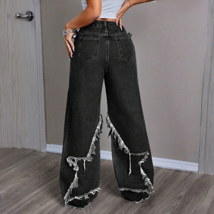 Damen Weite Jeans im modernen Destroyed-Look mit fransigen Details Drune
