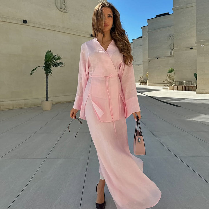 Damen elegantes Maxikleid aus satinierter Baumwolle Drune