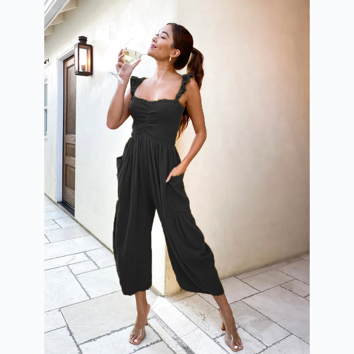 Damen Lässiger Jumpsuit mit frillenden Trägern und praktischen Taschen Drune