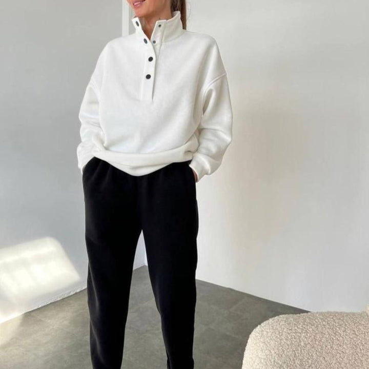 Damen nan kuscheliges Oversize Fleece-Set mit Stehkragen und Jogger Drune