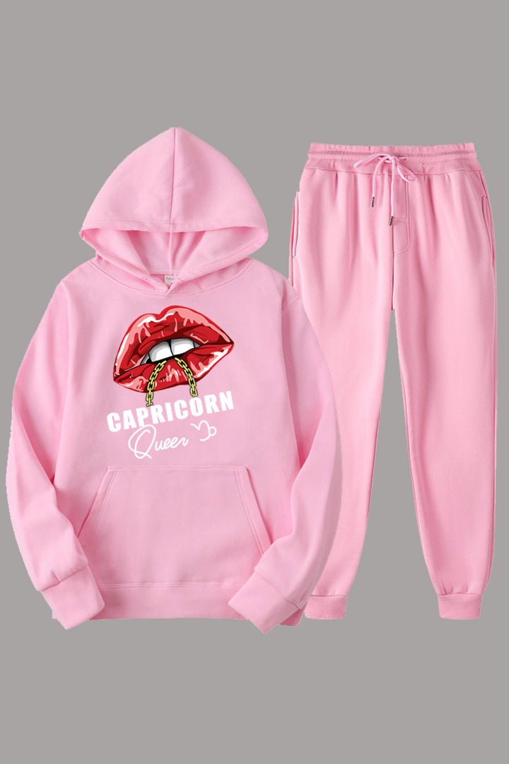 Damen Kapuzenpullover und Jogginghose Set mit auffälligem Lippenmotiv Drune