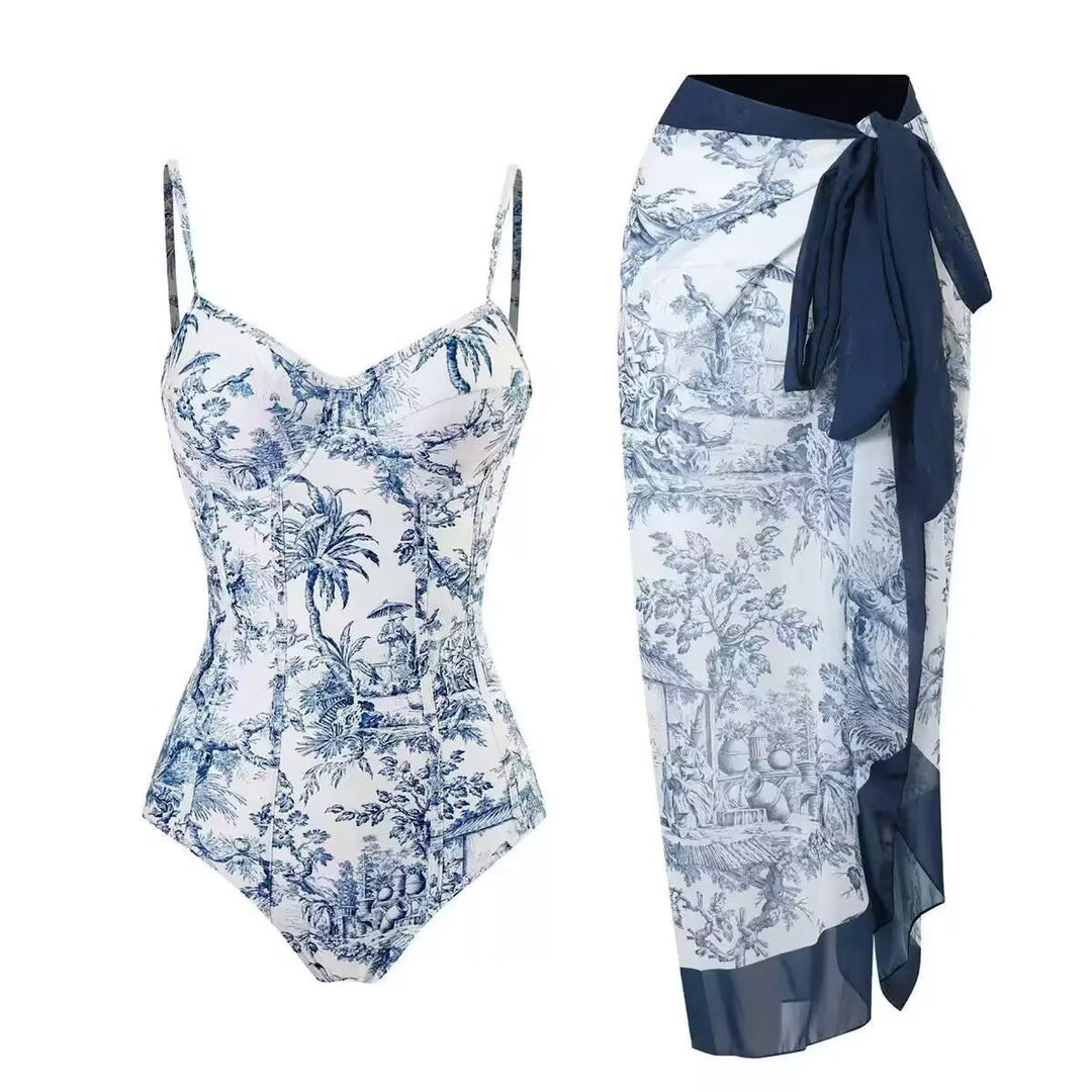 Damen Zweiteiliges Badeanzug-Set mit elegantem Wickelrock und floralem Druck Drune