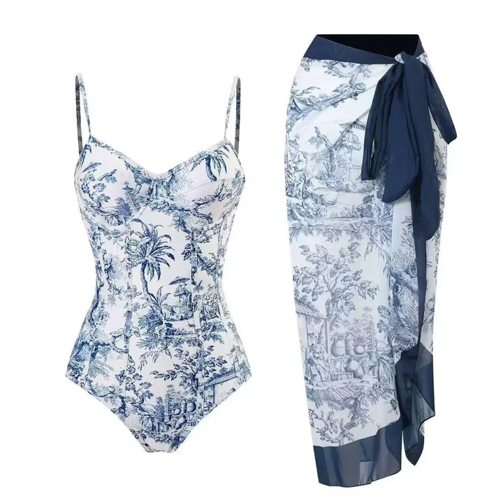 Damen Zweiteiliges Badeanzug-Set mit elegantem Wickelrock und floralem Druck Drune