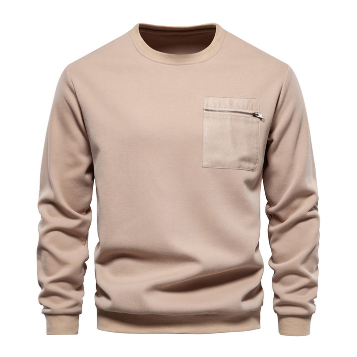 Herren nan Sweatshirt mit Rundhalsausschnitt, aufgesetzter Brusttasche mit horizontalem Reißverschluss und geripptem Saum Drune