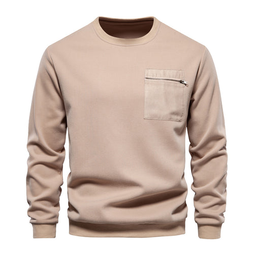 Herren nan Sweatshirt mit Rundhalsausschnitt, aufgesetzter Brusttasche mit horizontalem Reißverschluss und geripptem Saum Drune