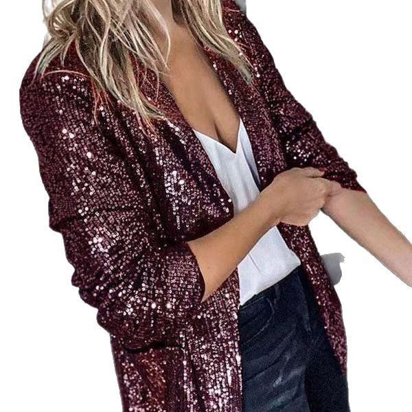 Damen Glitzernde Asymmetrische Blazerjacke mit modernem Schnitt Drune