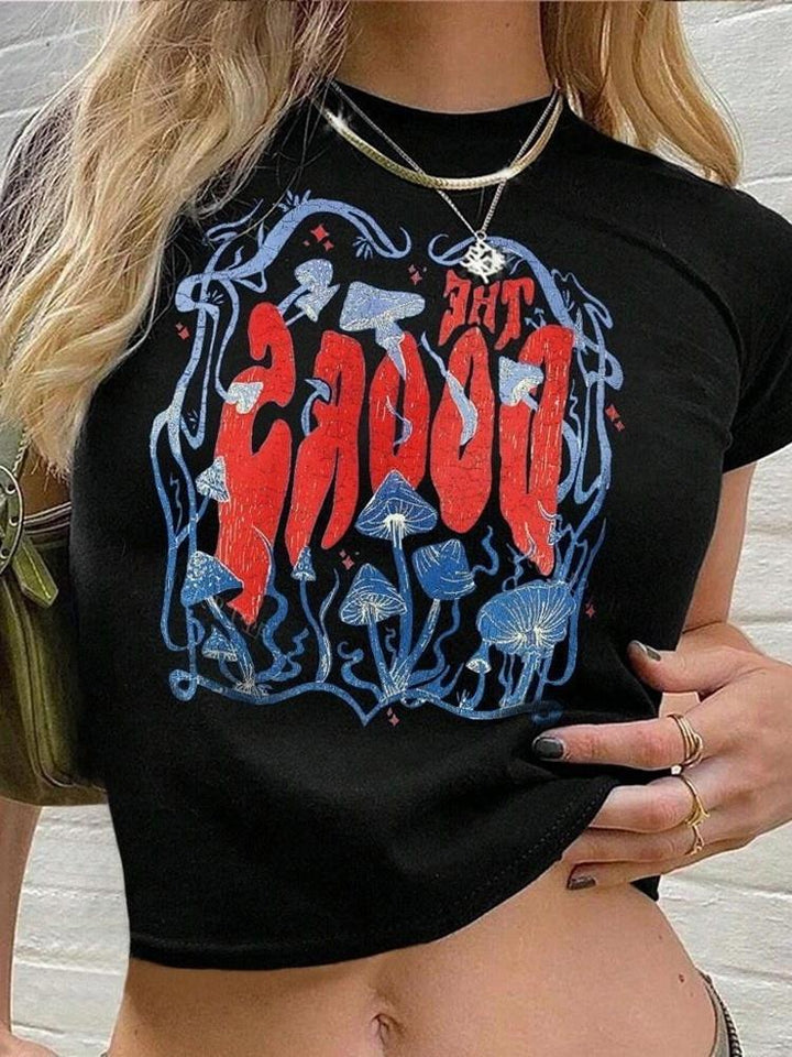 Damen lässiges Crop-T-Shirt mit kreativem Grafikdesign Drune