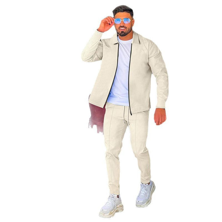 Herren nan Waffelstruktur-Halbzip-Lounge-Set mit Kentkragen, langem Arm und konischer Jogginghose Drune