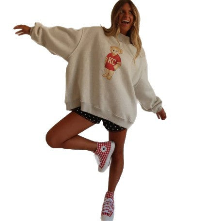Damen oversized Sweatshirt mit niedlichem Bärenmotiv Drune
