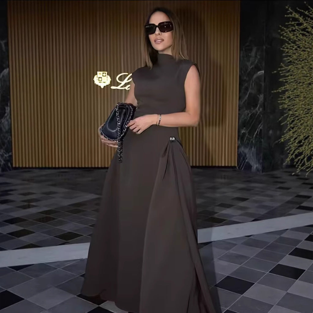 Damen A-Linien Kleid mit asymmetrischem Ausschnitt und eleganten Falten Drune