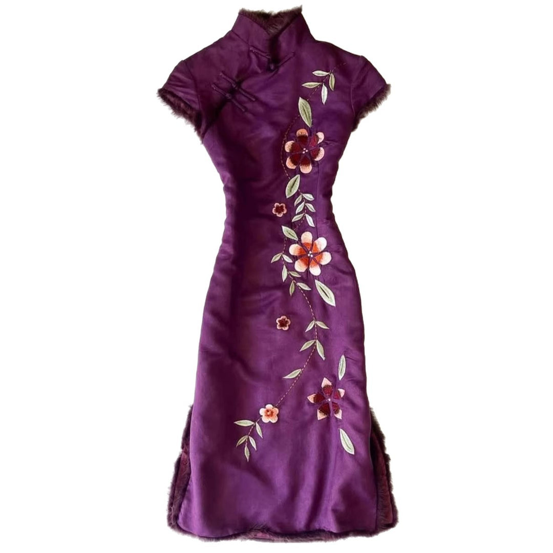 Damen Elegant besticktes Chiffon-Kleid Drune