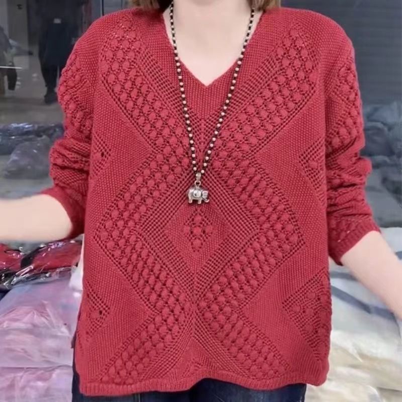 Damen Pullover mit V-Ausschnitt und modernem Strukturmuster Drune
