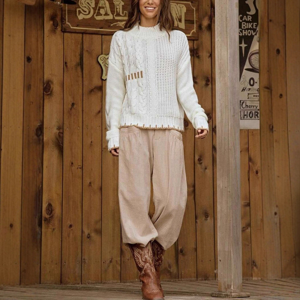 Damen Strickpullover mit harmonischem Zopfmuster und modernem Stehkragen Drune