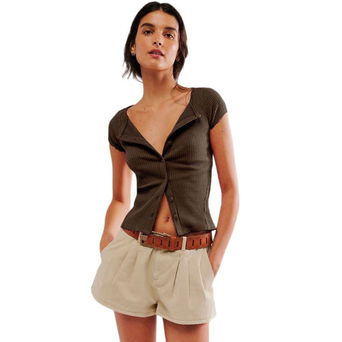 Damen kurzärmliges Rippenshirt Drune