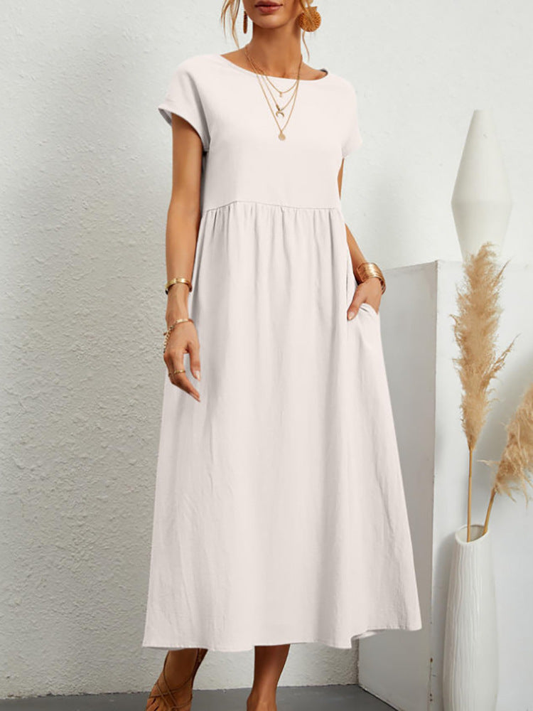 Damen Midi-Kleid mit Ballonärmeln und praktischen Taschen Drune