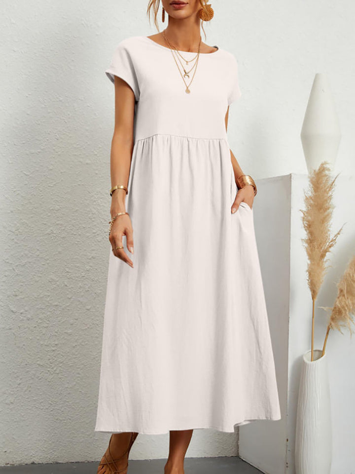 Damen Midi-Kleid mit Ballonärmeln und praktischen Taschen Drune