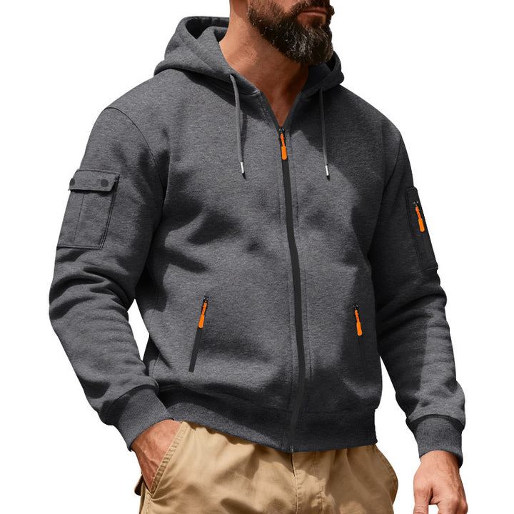 Herren nan Kapuzenjacke mit Vollreißverschluss, Utility-Taschen und gerippten Bündchen Drune