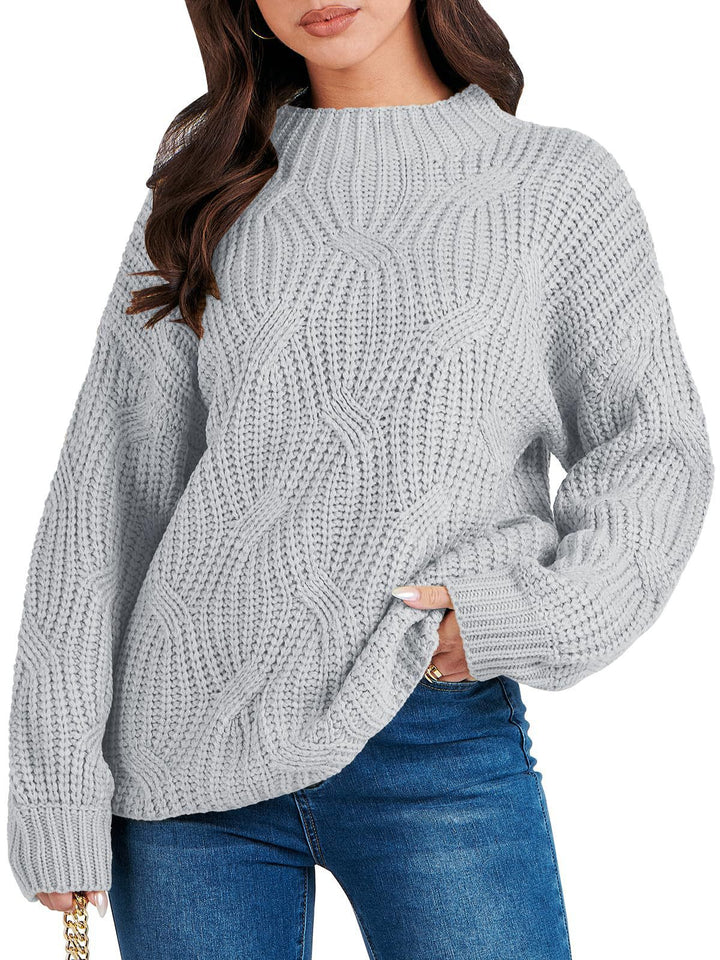 Damen Grobstrickpullover mit extravagantem Wellenmuster und hohem Kragen Drune