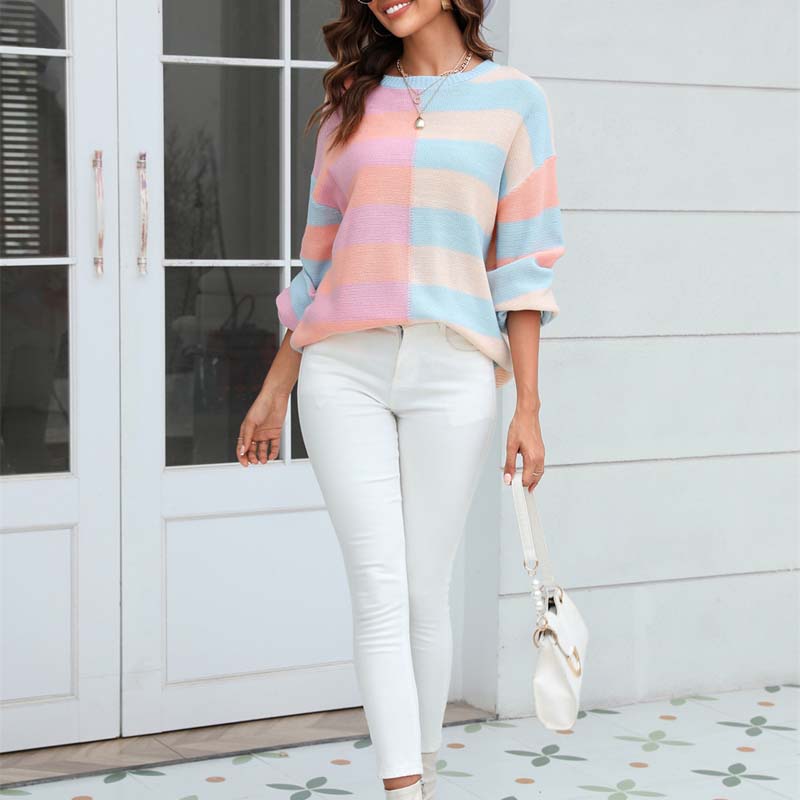 Drune | Strickbluse mit Pastellfarben Polyester Lässig und Farbenfroh