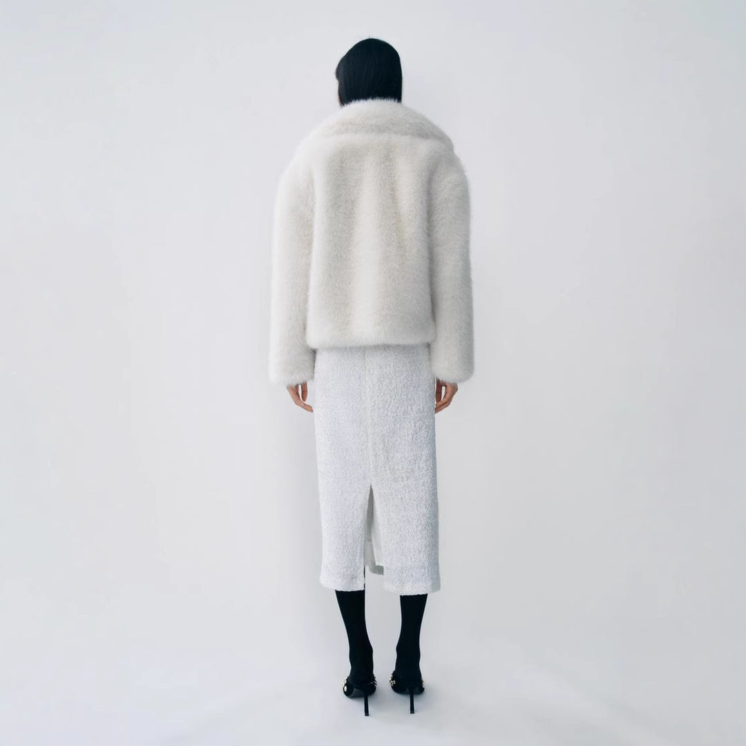 Damen Plüschige Kurzjacke mit breitem Kragen Drune