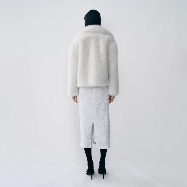Damen Plüschige Kurzjacke mit breitem Kragen Drune