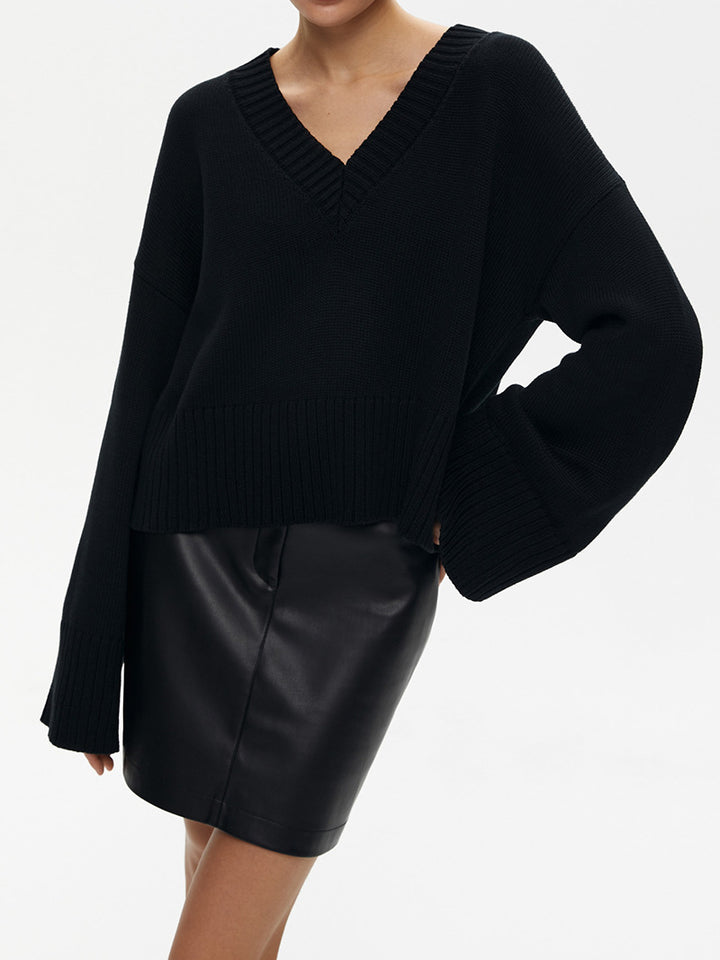 Damen Strickpullover mit tiefem V-Ausschnitt und lässigem Schnitt Drune