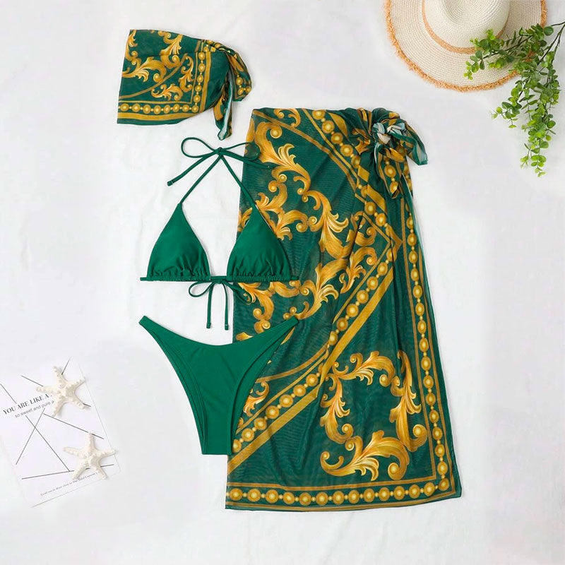 Damen Triangel-Bikini-Set mit transparentem Sarong Drune