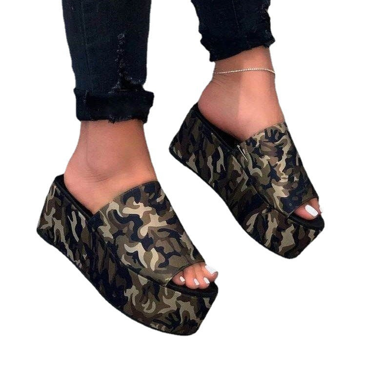Damen nan Plateau-Mule mit Leopardenprint, offener Zehenpartie und gepolstertem Komfortfußbett Drune