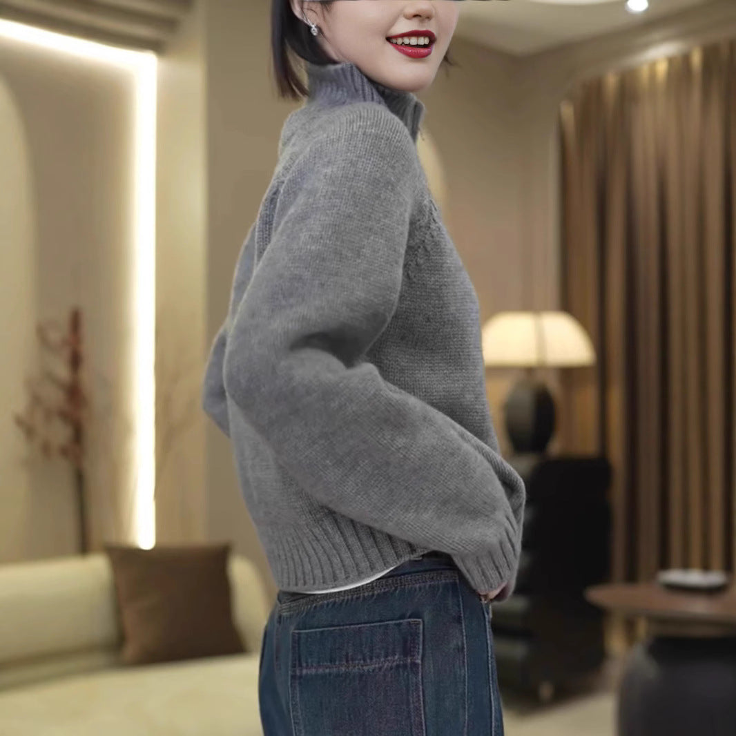 Damen Strickpullover mit hohem Kragen und praktischem Reißverschluss Drune