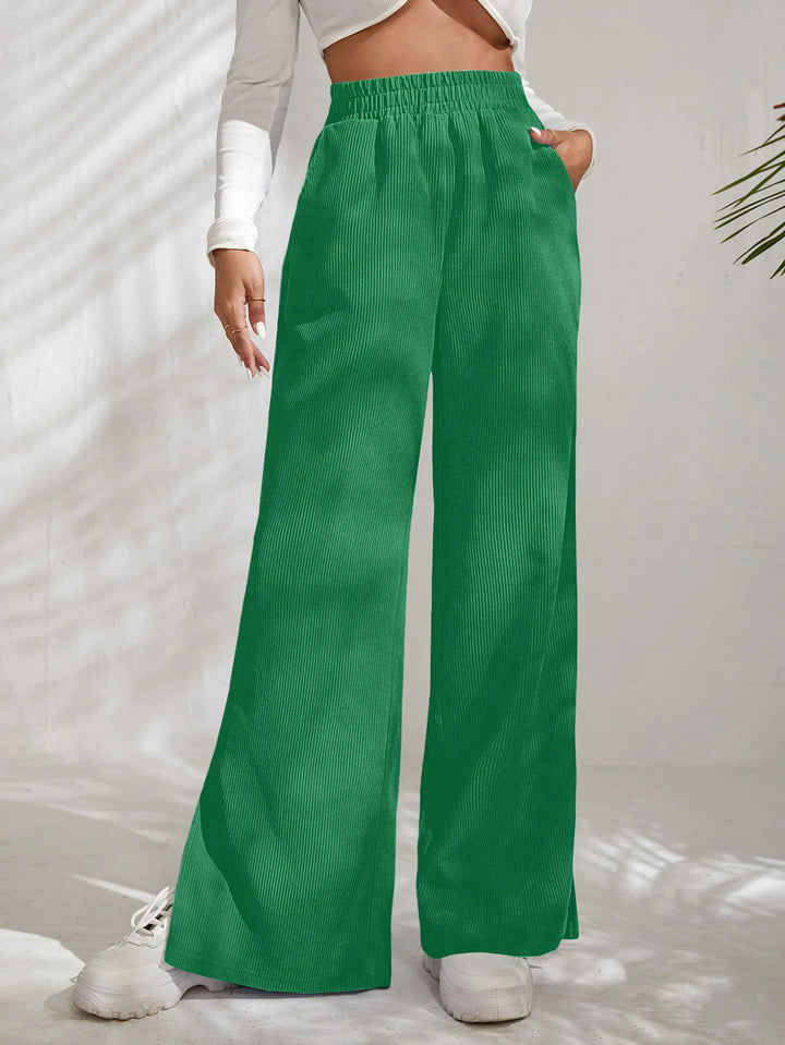 Damen Weite Cord-Hose mit elastischem Bund und seitlichen Schlitzen Drune