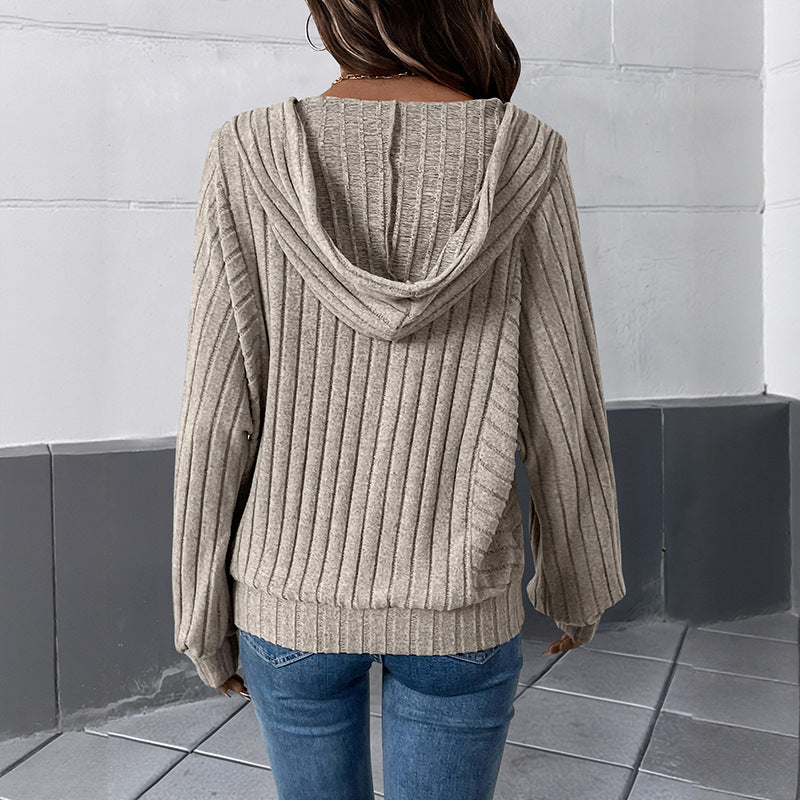 Damen lässiger Kapuzenpullover mit strukturiertem Rippenmuster Drune