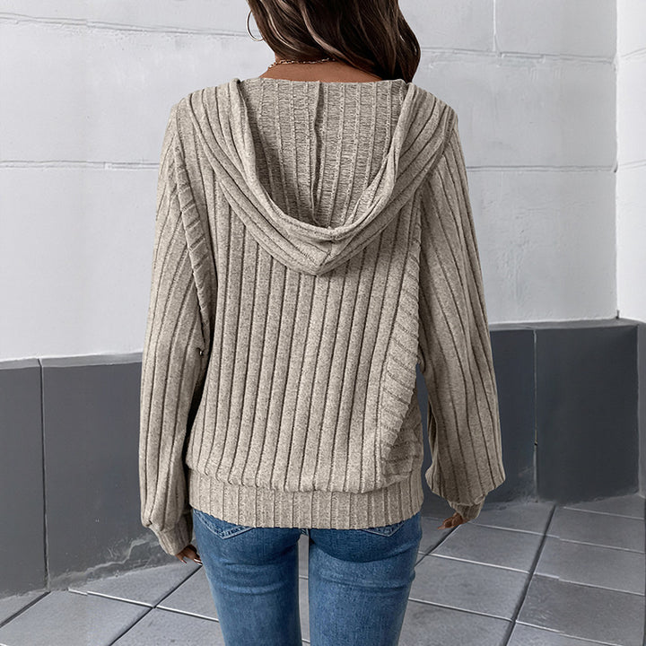 Damen lässiger Kapuzenpullover mit strukturiertem Rippenmuster Drune