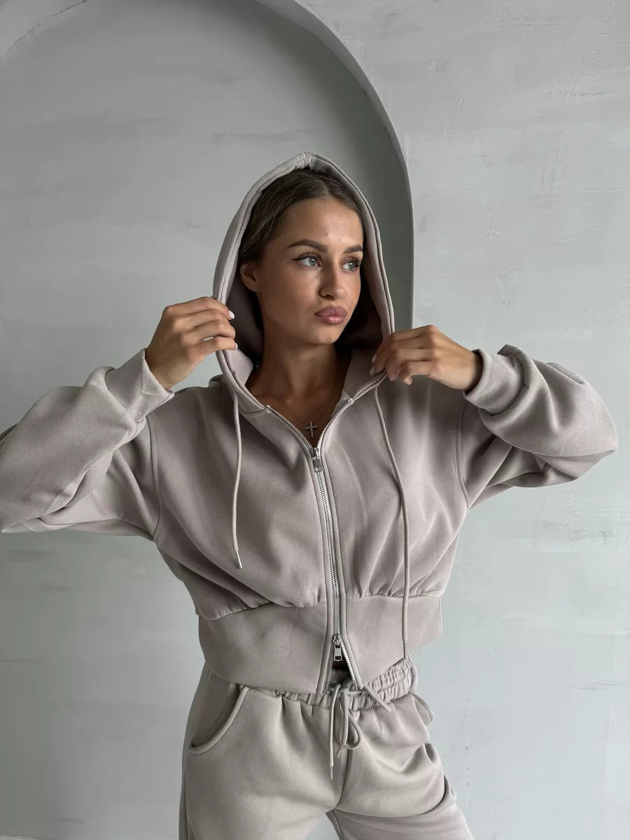 Damen Cropped Hoodie mit Reißverschluss Drune