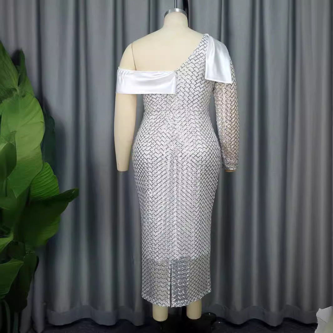 Damen Glamouröses Abendkleid mit asymmetrischem Ausschnitt Drune