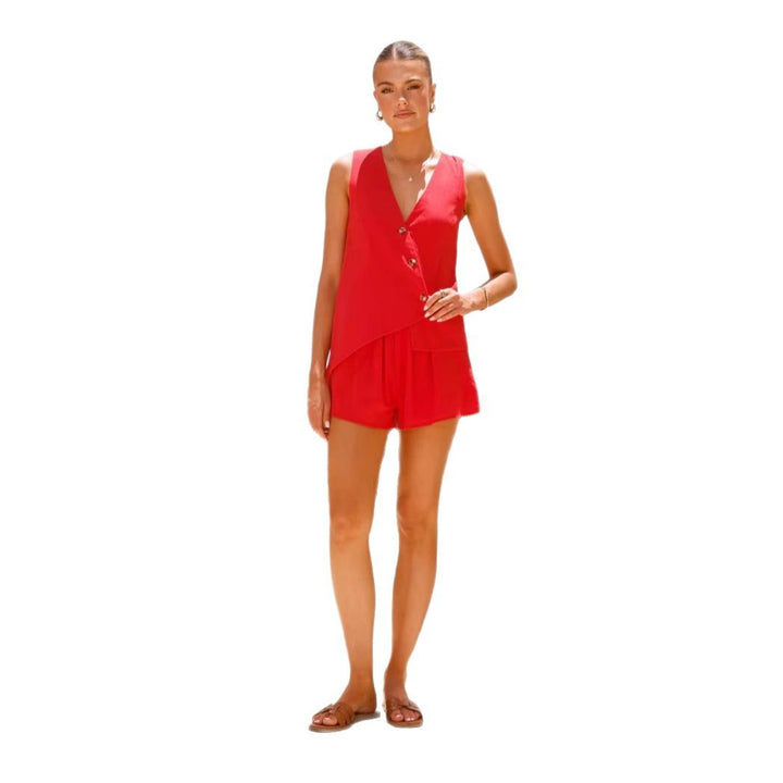 Damen lässiges Sommer-Outfit mit V-Ausschnitt und asymmetrischem Schnitt Drune