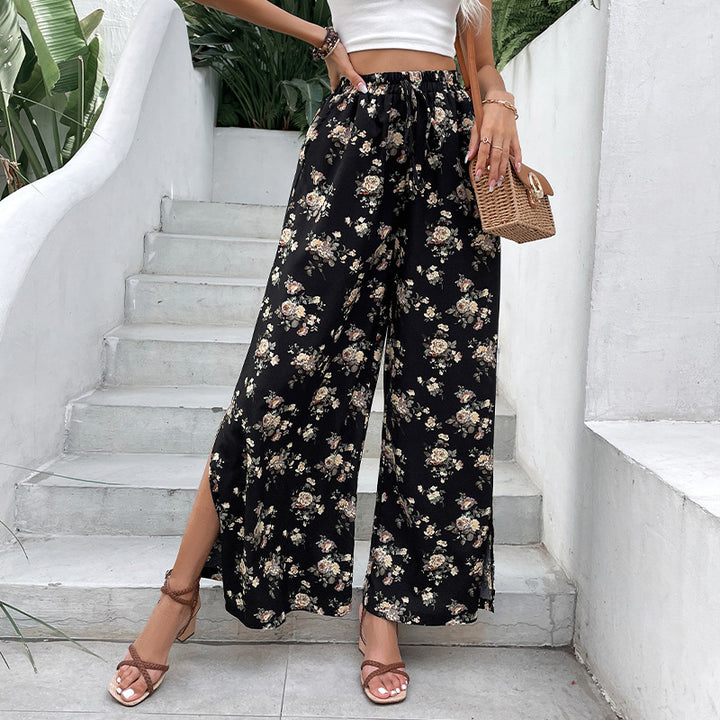 Damen Palazzo-Hose mit floralem Muster und seitlichen Schlitzen Drune
