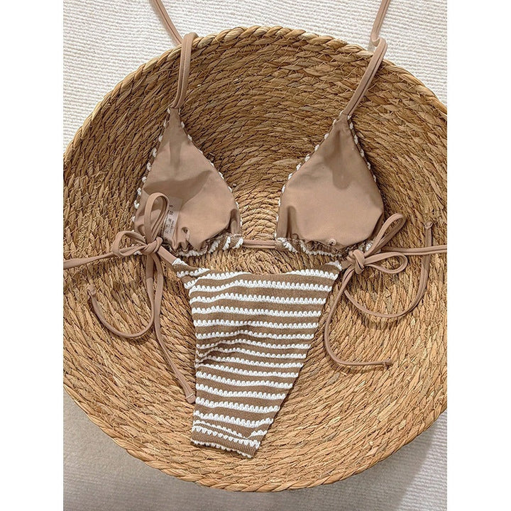 Damen Triangel-Bikini mit verstellbaren Bindebändern und trendigem Streifenmuster Drune